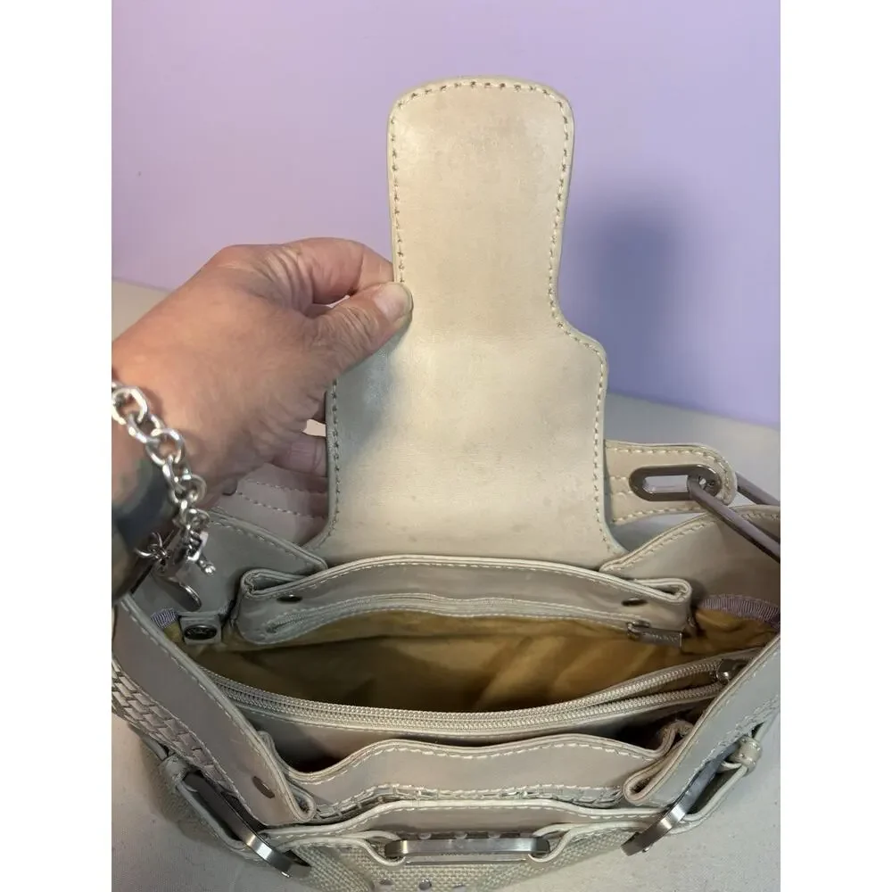 Jimmy Choo Buckle Studded Tulita Hobo Shoulder Bag Tan Canvas - Picture 13 of 16